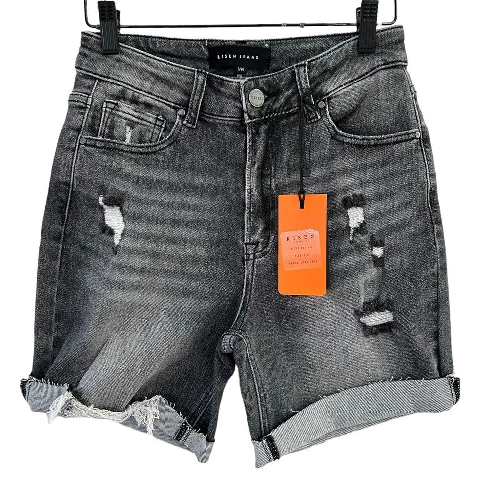 RISEN Dark Grey Distressed NEW Jean Shorts 26